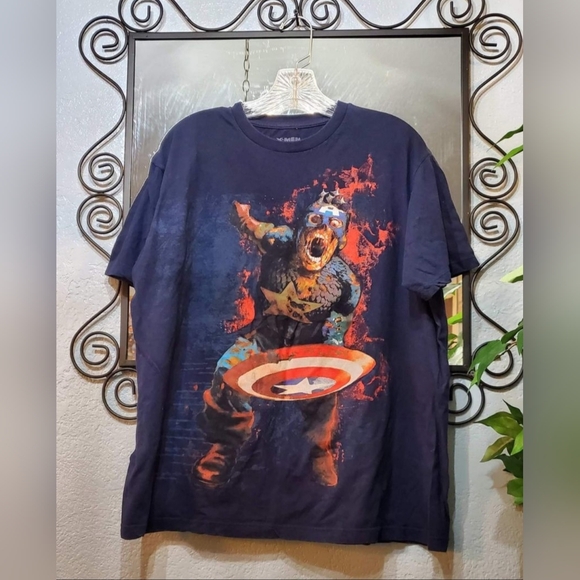 VTG Marvel Zombies Mad Engine Captain America Dark Blue Graphic Tshirt XL/ L - Picture 6 of 6